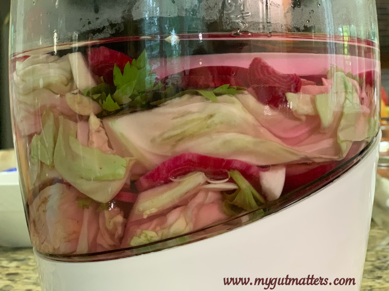 Layers of fermented cabbage and beets
